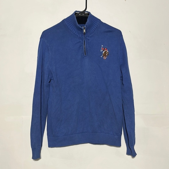 Vintage Polo Ralph Lauren Blue Embroidered Detail Quarter Zip Size L - Picture 1 of 8